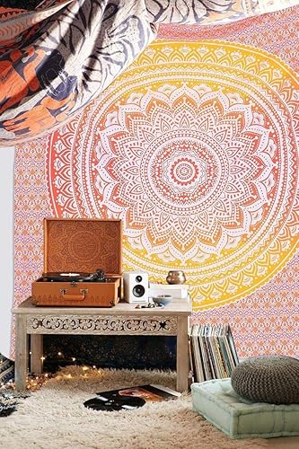 Vista 212 de Popular Handicrafts Tapestry Wall Hanging Hippie Ombre Mandala Bohemian HippyMetallic Shine Intricate Indian Tapestries Bedspread 84 x 90 Inches