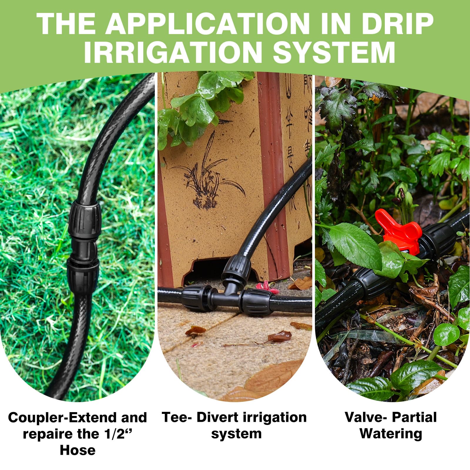 Maotong Kit de riego por goteo de 1,27 cm, tubo de manguera de suministro de línea principal para sistema de riego de jardín (incluye conector recto de 1,27 cm, conector de 3 vías, válvula de