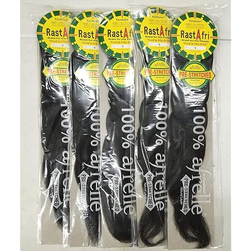 RastAfri Pre-Stretched Silky Braiding Hair (5 Single Packs, #1B)