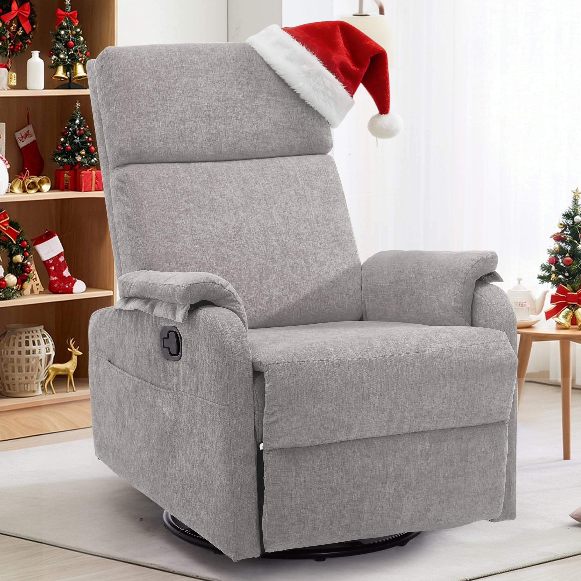 Recliner Chairs, Swivel Rocking Recliner Chair for Adults, Glider Rocking Chair, Small Nursery Recliner for Living Room, Reclining with Modern-Designed Armrests, Chenille, Grey