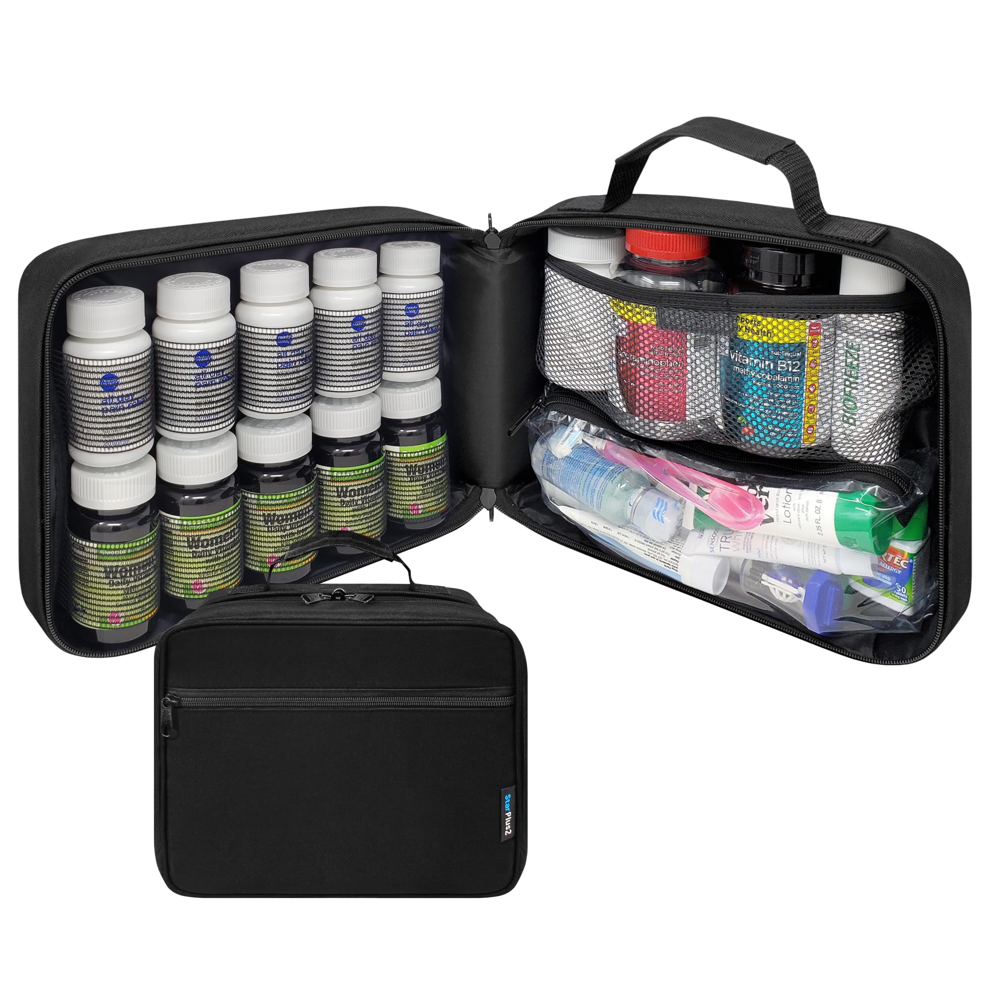 Large Pill Bottle Organizer - 10 Elastic Bands for Bottles - Medicine Bag for Travel Home Storage -