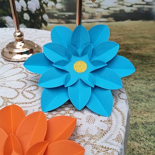 Miniatura 8 de Mybbshower Flores de papel turquesa para pared, boda, fiesta, cumpleaños, celebración, telón de fondo, decoración, paquete de 9