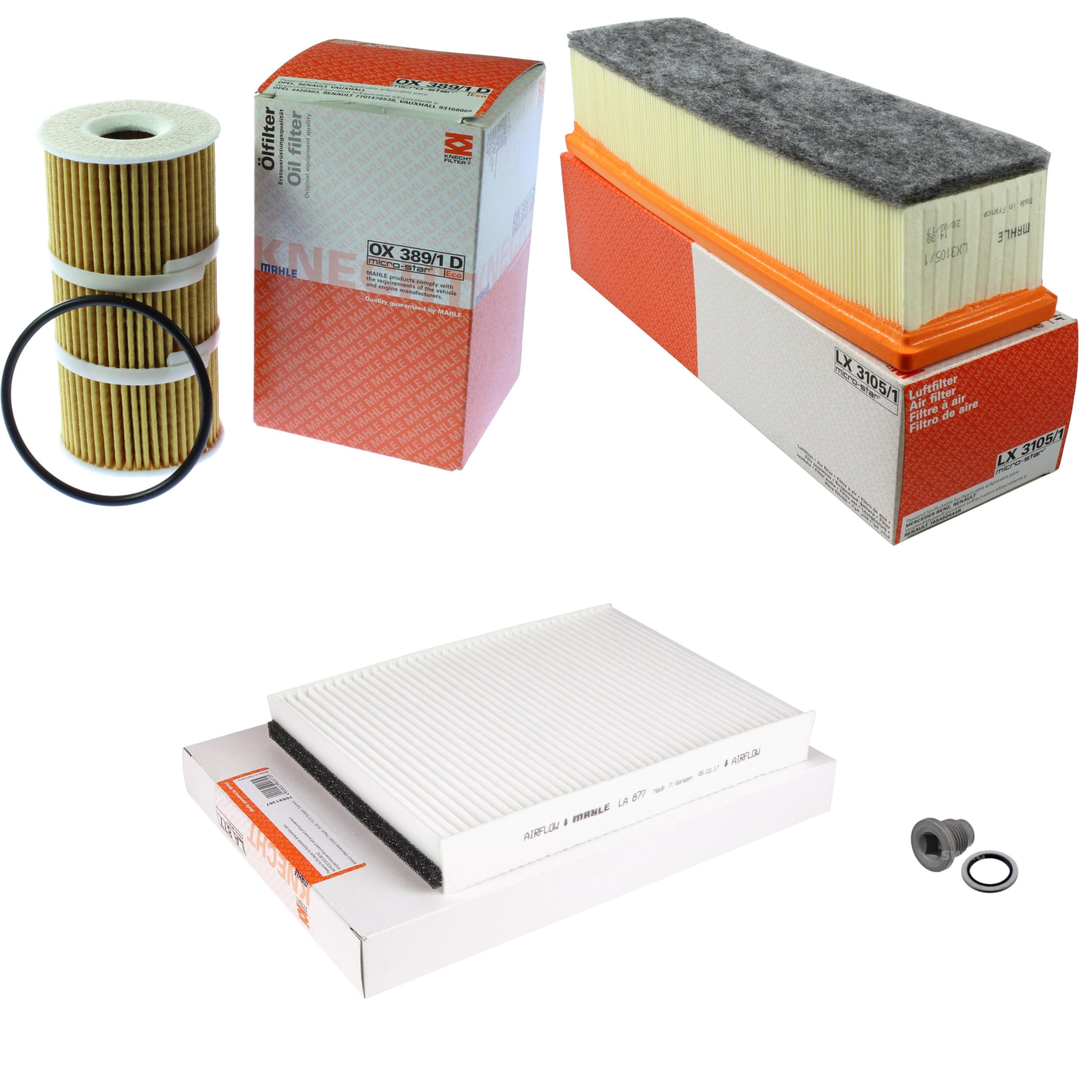 Paquete de inspección Kit de mantenimiento con filtro de aceite OX 389/1D, filtro de aire LX 3105/1, filtro de habitáculo LA 877, tornillo de cierre