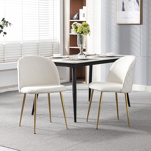 Miniatura 2 de chairus Juego de 2 sillas de comedor, sillas de tocador tapizadas de terciopelo con patas de metal dorado, para sala de estar, dormitorio, sillas de
