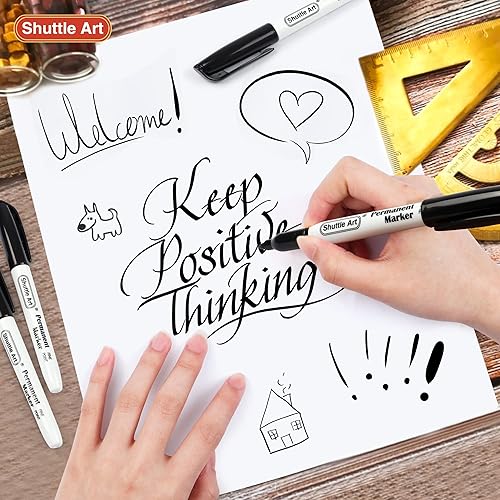 Vista 5 de Shuttle Art Paquete de 100 marcadores permanentes negros, juego de rotuladores permanentes de punta fina, perfectos en plástico, madera, piedra