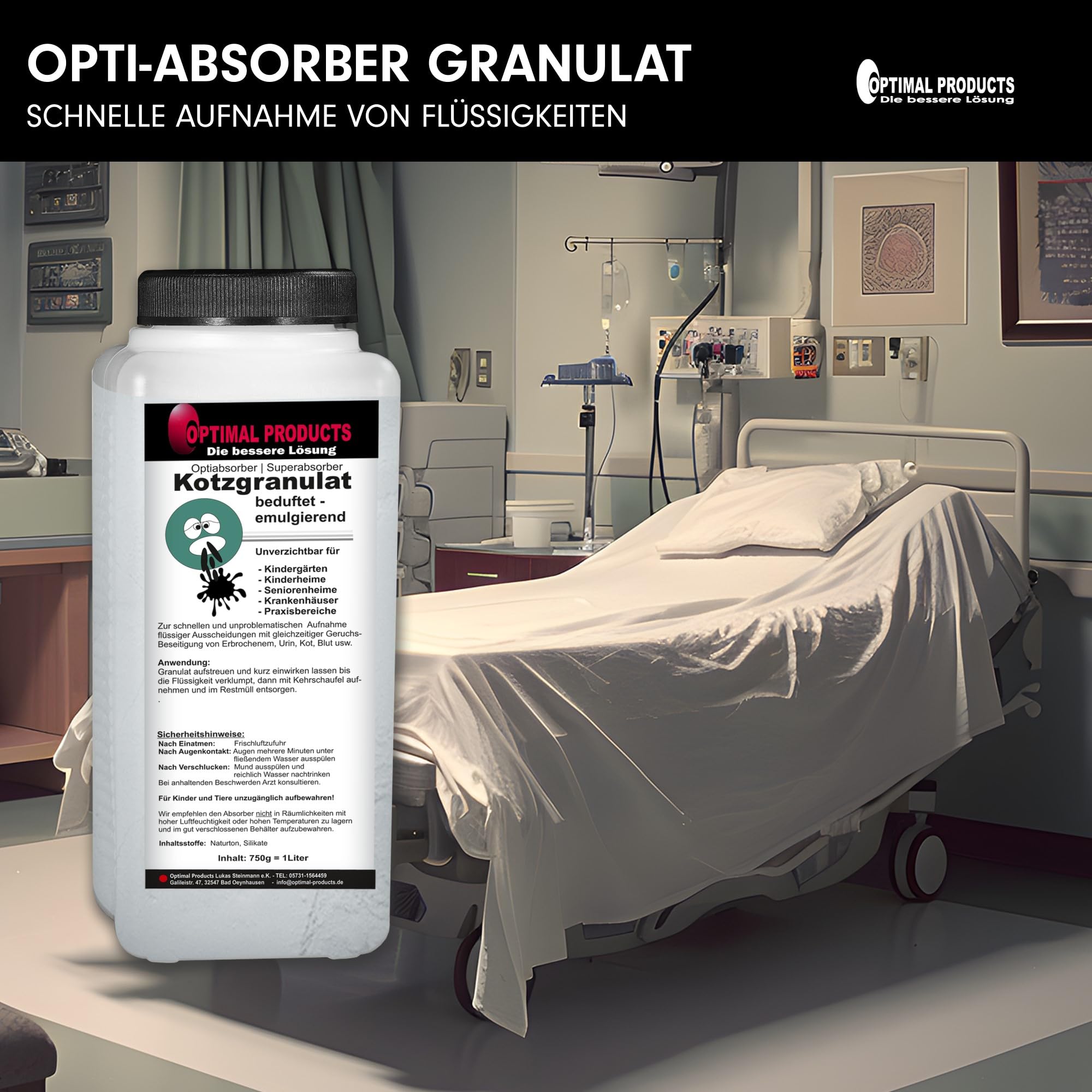 Optimal Products Opti-Absorber I Super Absorber zur Bindung von Erbrochenem, Urin & Kot I Bestens für die Campingtoilette, Camping WC I Kotzpulver 750 Gramm