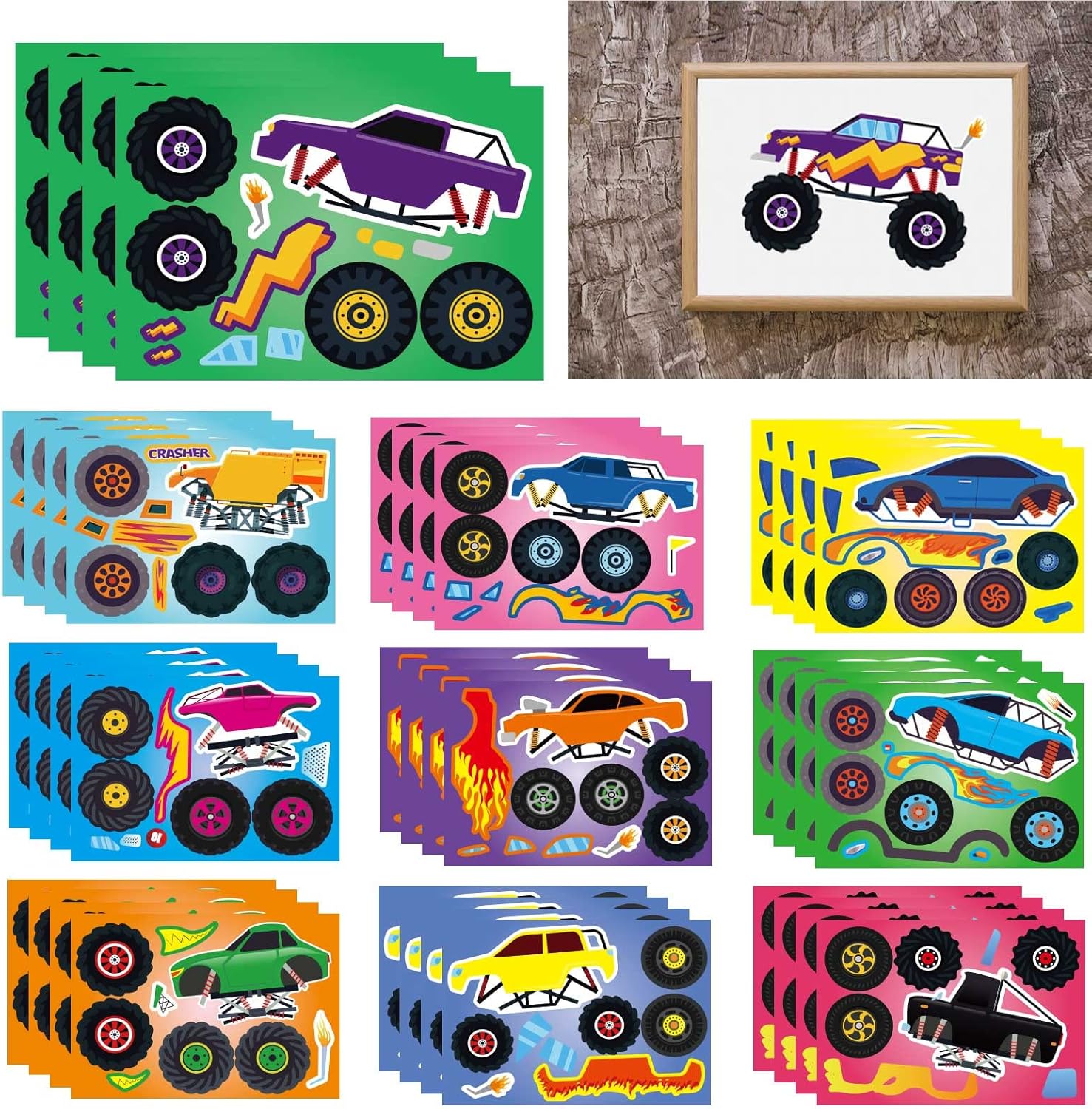 40Pcs Monster Truck Make Your Own Stickers with 10 Designs