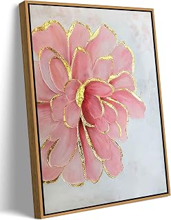 Framed Pink Peony Flower Canvas Wall Art Modern Pink and Gold Floral pai...