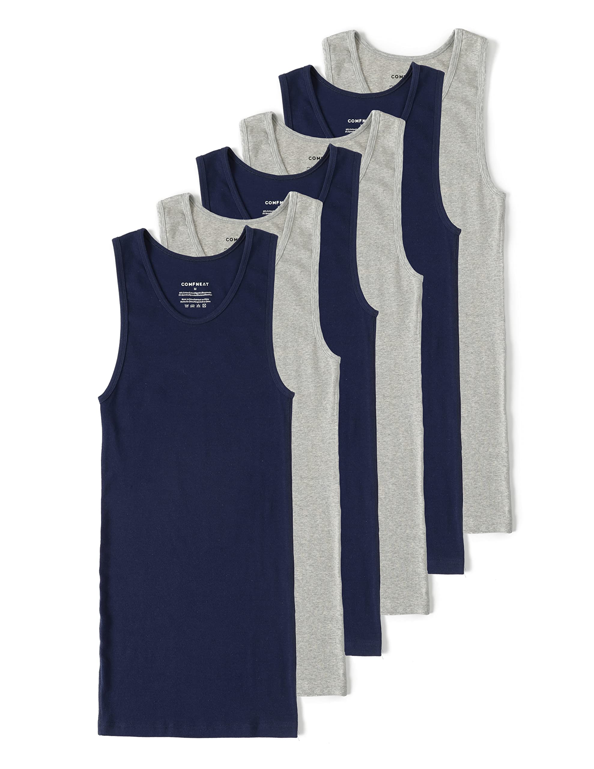 Comfneat Men's 6-Pack Tight Fit Tank Tops Stretchy Cotton Undershirts | Breathable A-Shir…