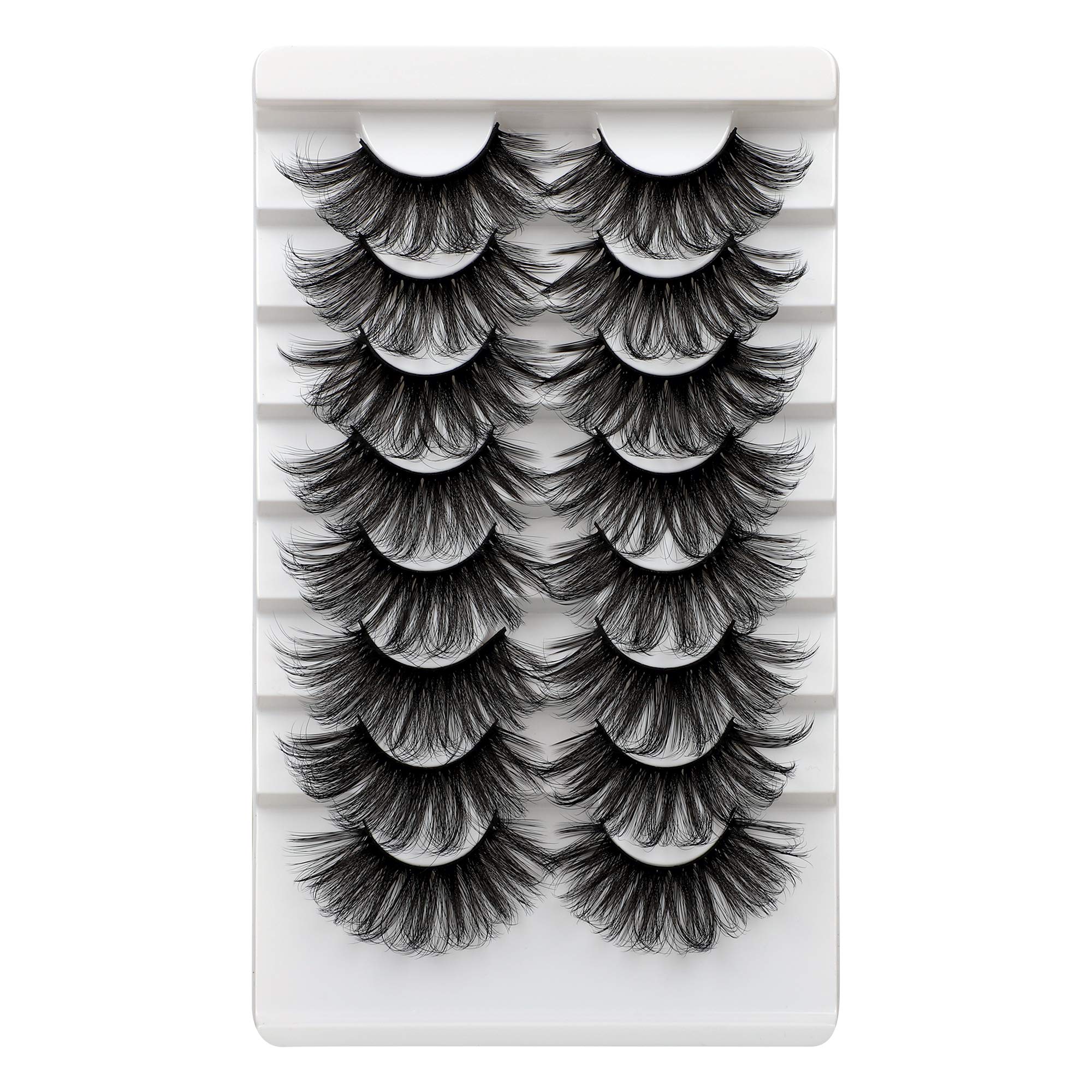 ALICROWN 25MM Lashes Pack Full Volume Dramatic False Eyelashes Long Thick Fluffy Faux Mink Lashes 8 Pairs Soft Handmade Reusable Lashes