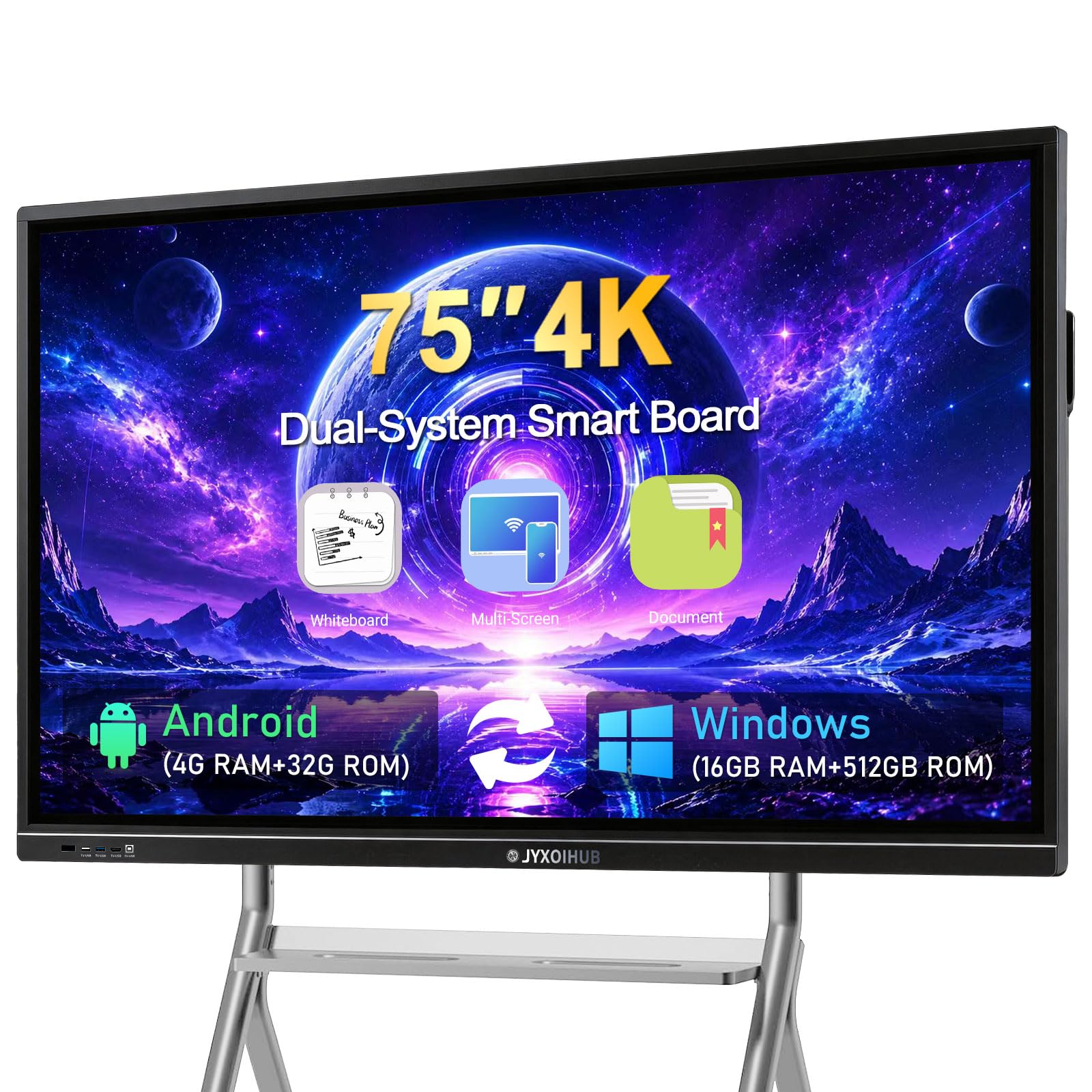 75‘’ Smart Board, 4K UHD Interactive Whiteboard for Office