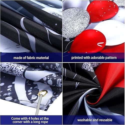 Miniatura 7 de Irenare Cartel de feliz cumpleaños rojo telón de fondo rojo decoración para mujeres y hombres, pancarta negra para suministros de fiesta, globos de