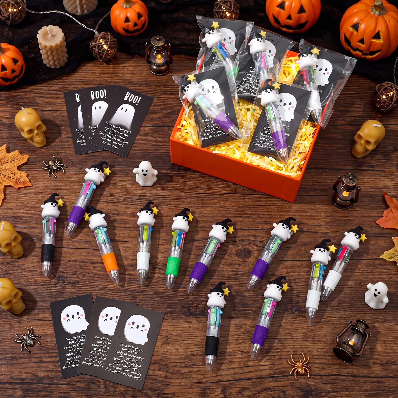Epakh Set di 100 mini penne a sfera multicolore per Halloween, 4 in 1, Boo