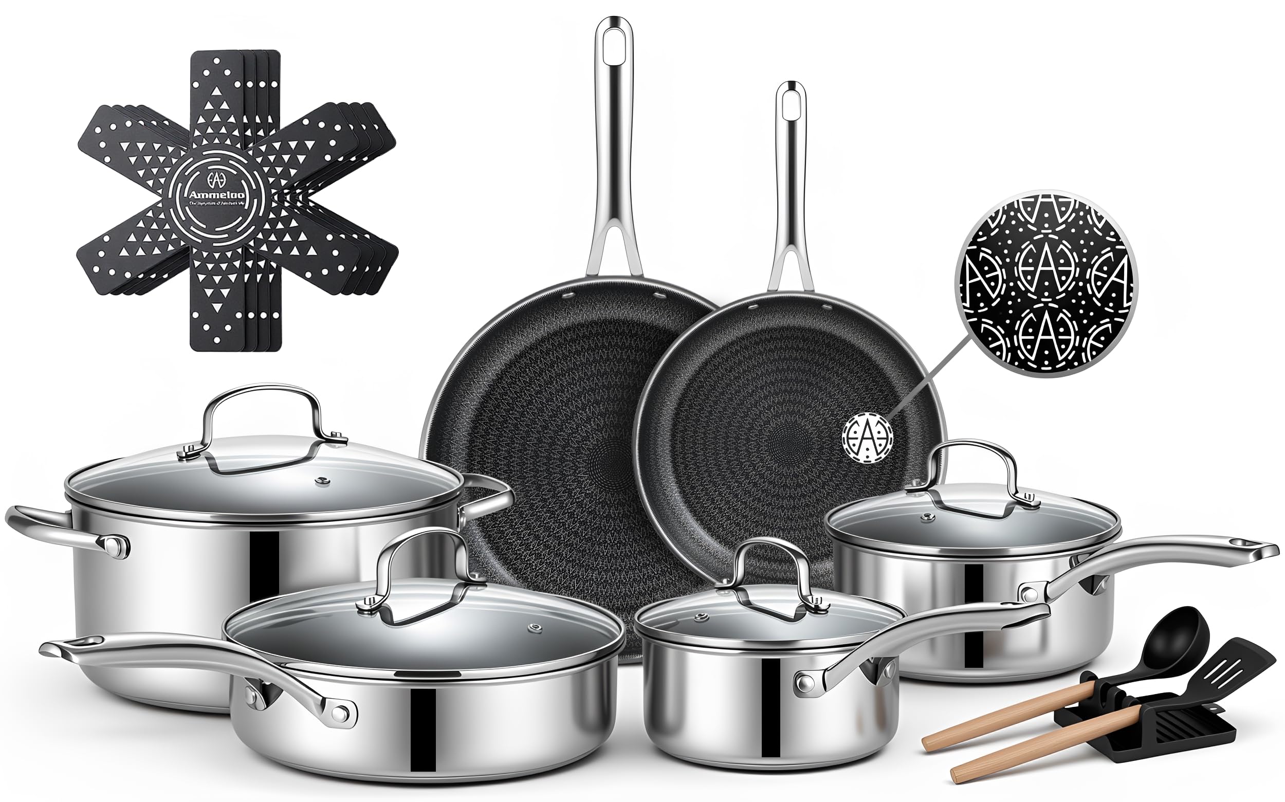 Ammeloo 17pc Nonstick Stainless Steel Cookware Set
