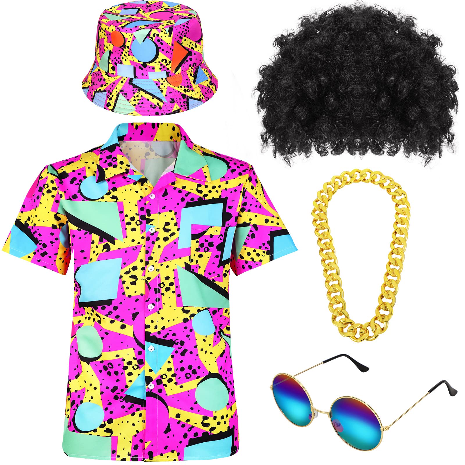 Janmercy 80s 90s Outfits for Men Hip Hop Costume Disco Retro Theme Party Accessories for Men Boys Hawaiian Beach Party