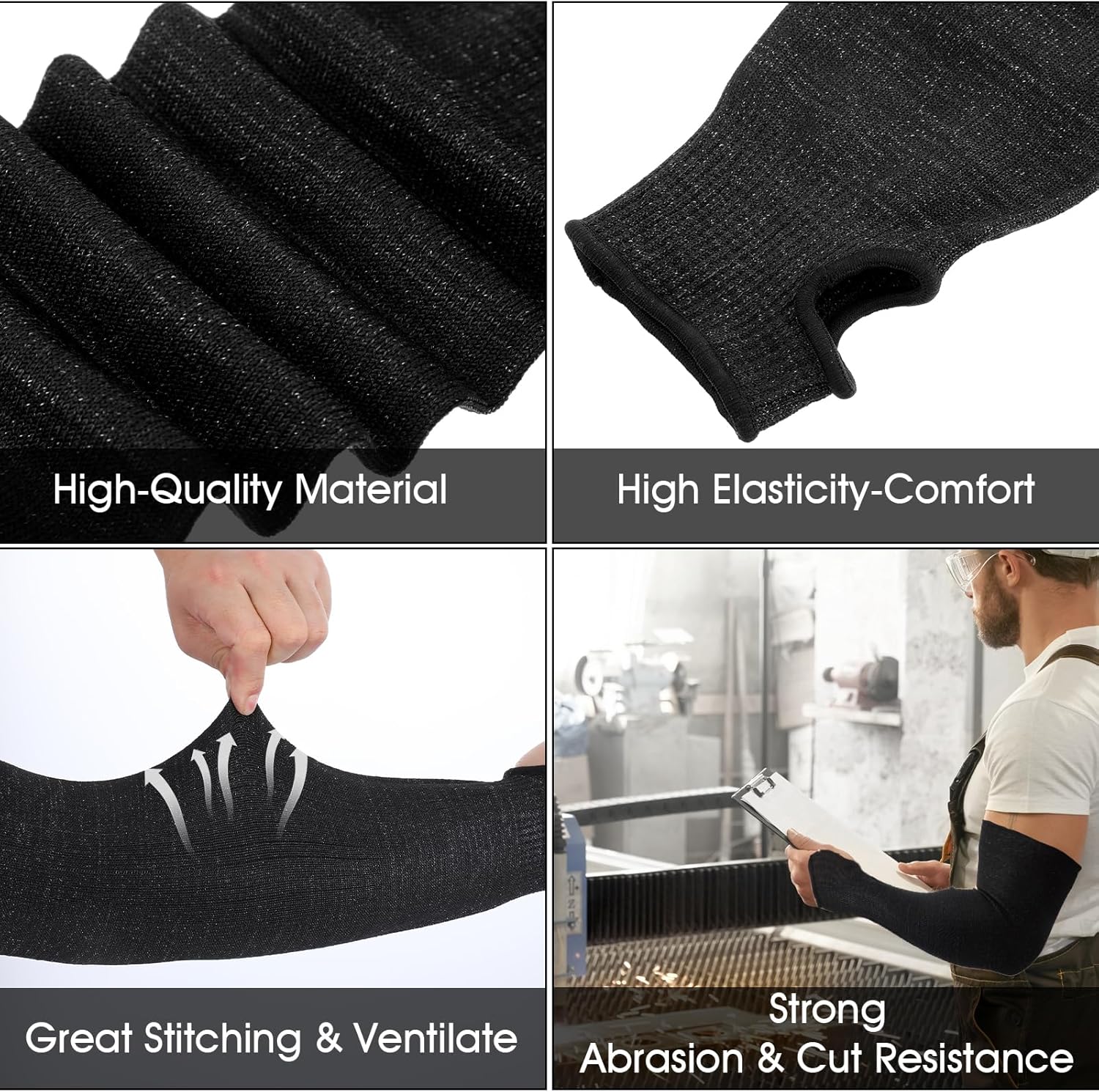 cobee 3 Pairs level 5 Cut Resistant Sleeves, 18 In Anti Cut Arm Protection Sleeves Thumb Slot Cut Protection Gardening Sleeves for Men Women Arm Protector for Thin Skin - Image 4