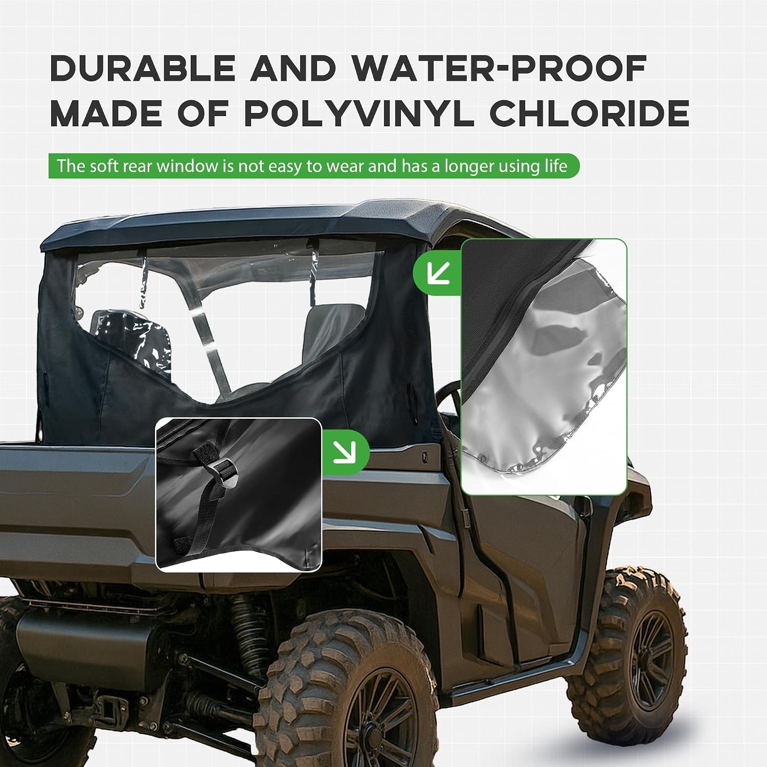 Soft Rear Window W/Zipper Compatible with 2016-2025 Honda Pioneer 1000 1000-5 1000-5P Plastic Clear Soft Rear Panel Windshield