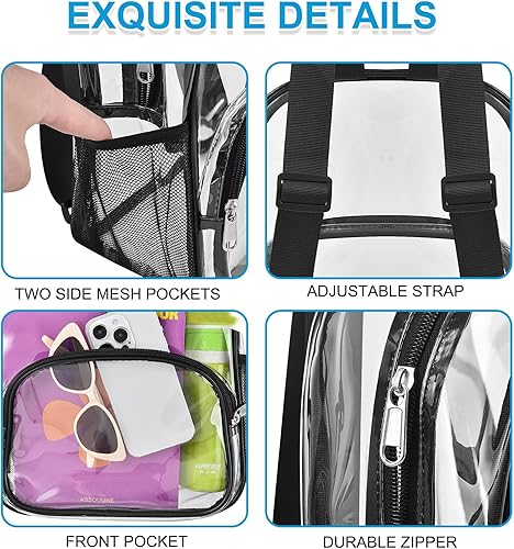 Miniatura 3 de Mochila transparente para eventos de estadio, mochila transparente de 12 x 12 x 6 pulgadas con bolsillo frontal para conciertos, deportes, moda