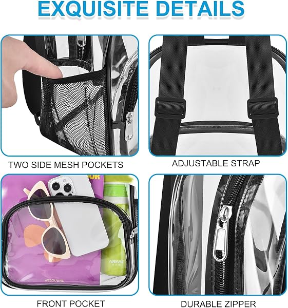 Busiuw Clear Backpack for Stadium Events Clear Backpack 12x12x6 with Front Pocket for Concert Sport Fashion Women Backpack Events Work Travel - 3