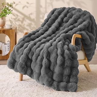 BEDELITE Faux Fur Throw Bubble Blanket for Couch, 50" x 60", Dark Grey