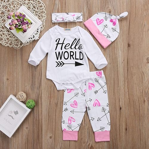 Miniatura 2 de Conjunto de 3 piezas de ropa para bebé recién nacido, estampado de Hello World, manga larga, pantalones largos, gorro, conjunto de 3 piezas