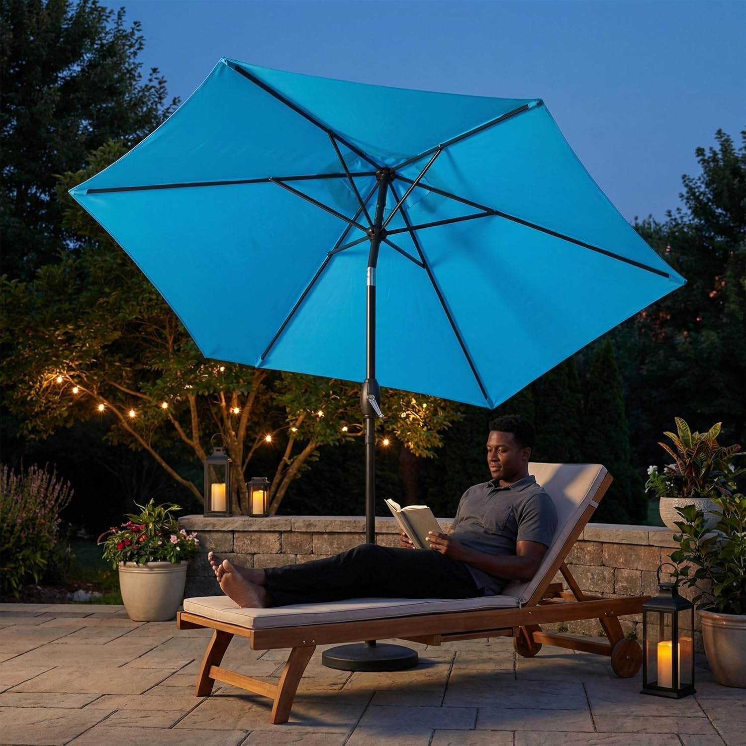 Wisteria Lane Outdoor Patio Umbrella, 7.5' Patio Umbrella, Market Umbrella, Large Outdoor Umbrella, Metal Pole Umbrella with Push Button Tilt and Crank, Polyester Canopy