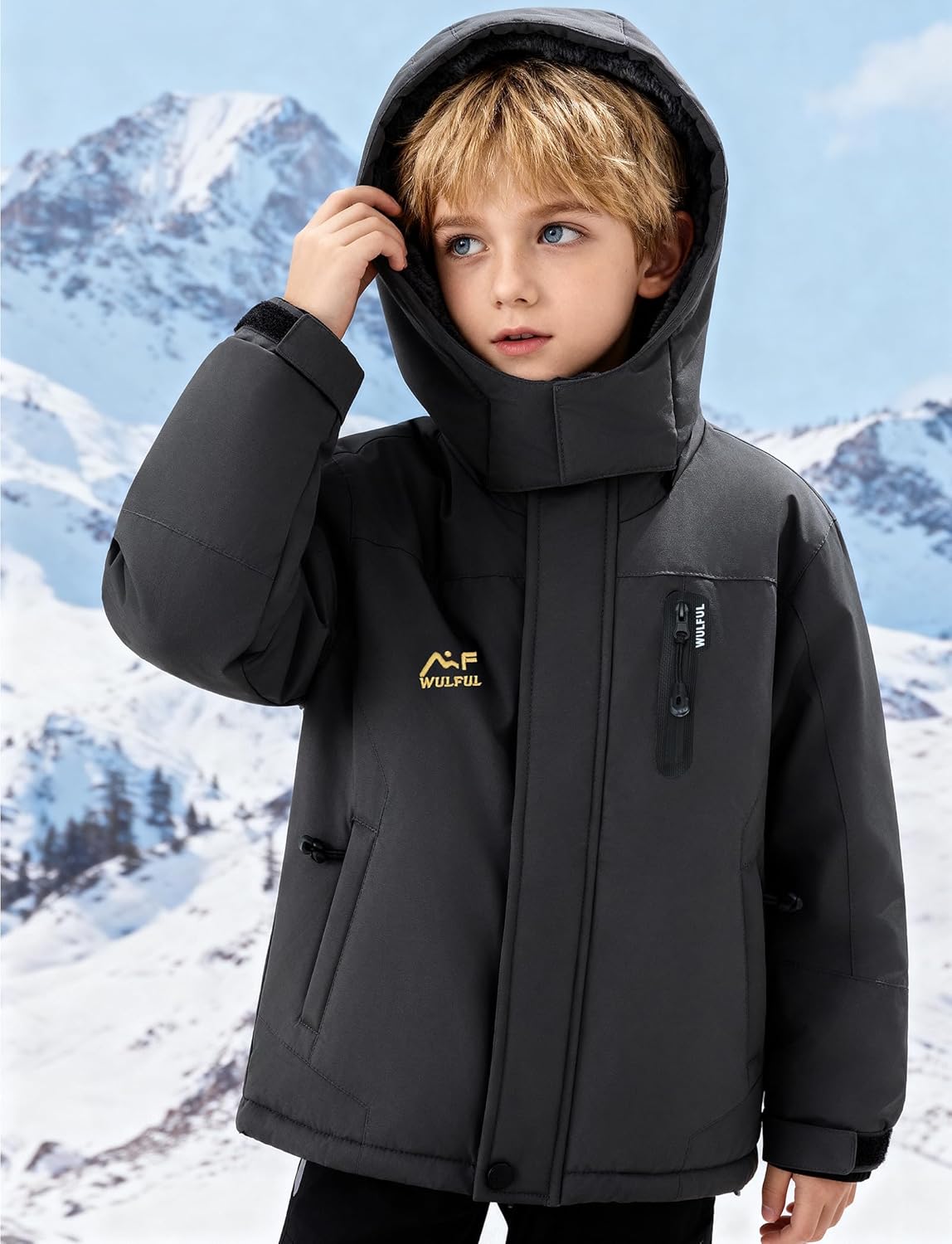 WULFUL Boy's Waterproof Ski Jackets Warm Fleece Lined Hooded Winter Snow Coat - Image 3