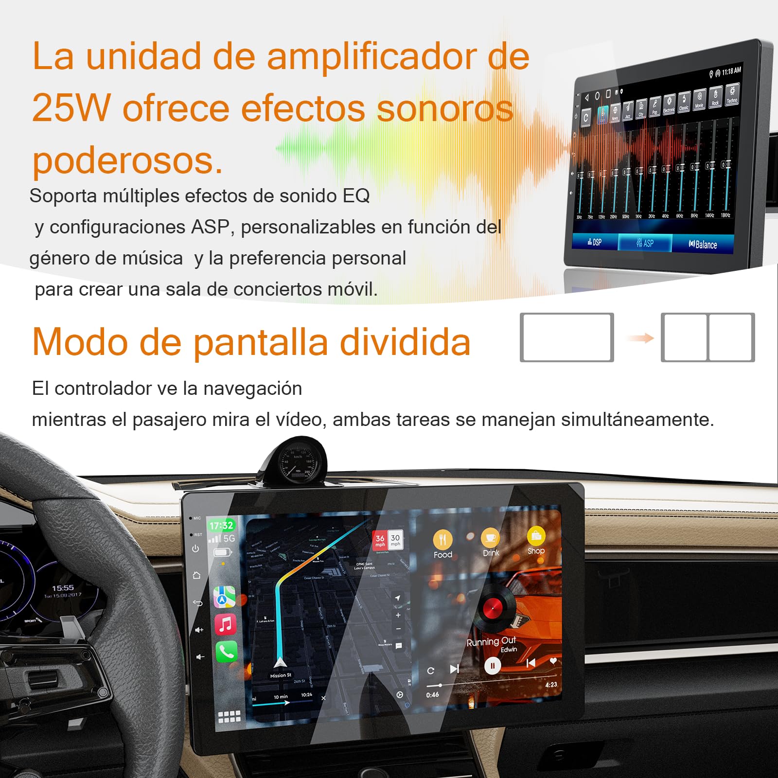 Haudio Giratoria 360° Radio de Coche Bluetooth 1-DIN con CarPlay Inalámbrico y Android Auto,Pantalla táctil IPS de 10 Pulgadas,Wi-Fi y Bluetooth 5.0,Mirror Link,RDS,Radio FM/Am