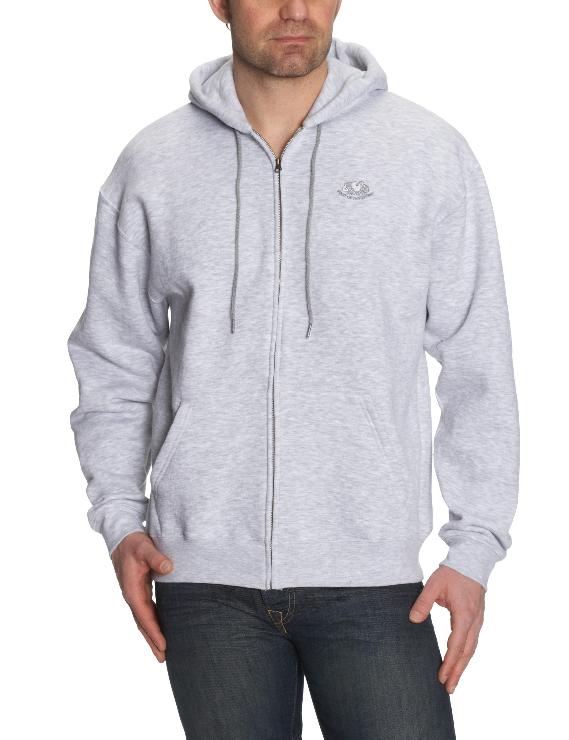Fruit Of The Loom Men's Heather Grey Hooded Sweat Jacket Sweatshirt Large