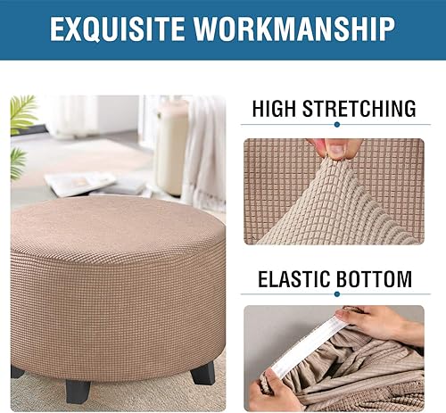 Vista 3 de H.VERSAILTEX Funda otomana elástica, funda otomana redonda, cubierta de almacenamiento otomana, funda protectora de muebles para reposapiés, ajuste