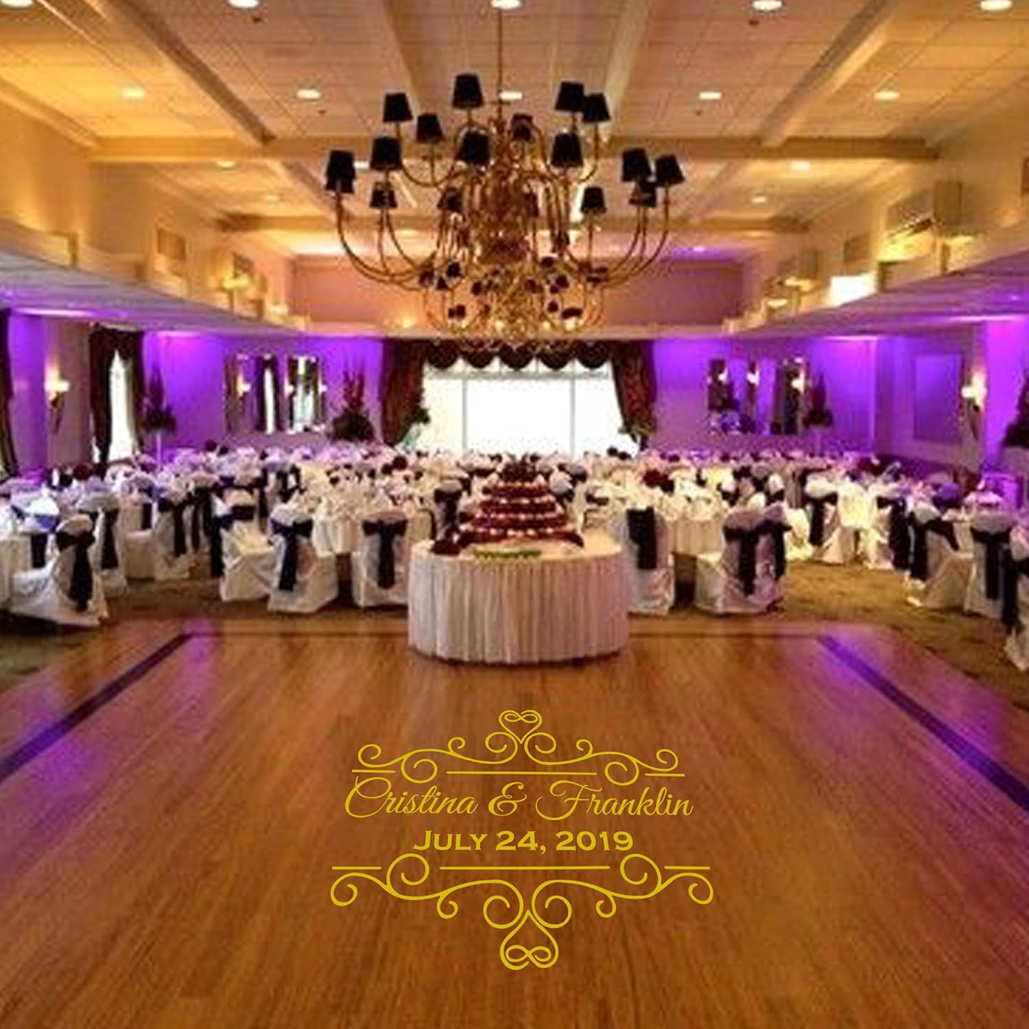 VWAQ Personalized Wedding Dance Floor Vinyl Decals Custom Wedding Decor Stickers Gift Sign - CS80 (16" H X 20" W, Gold)