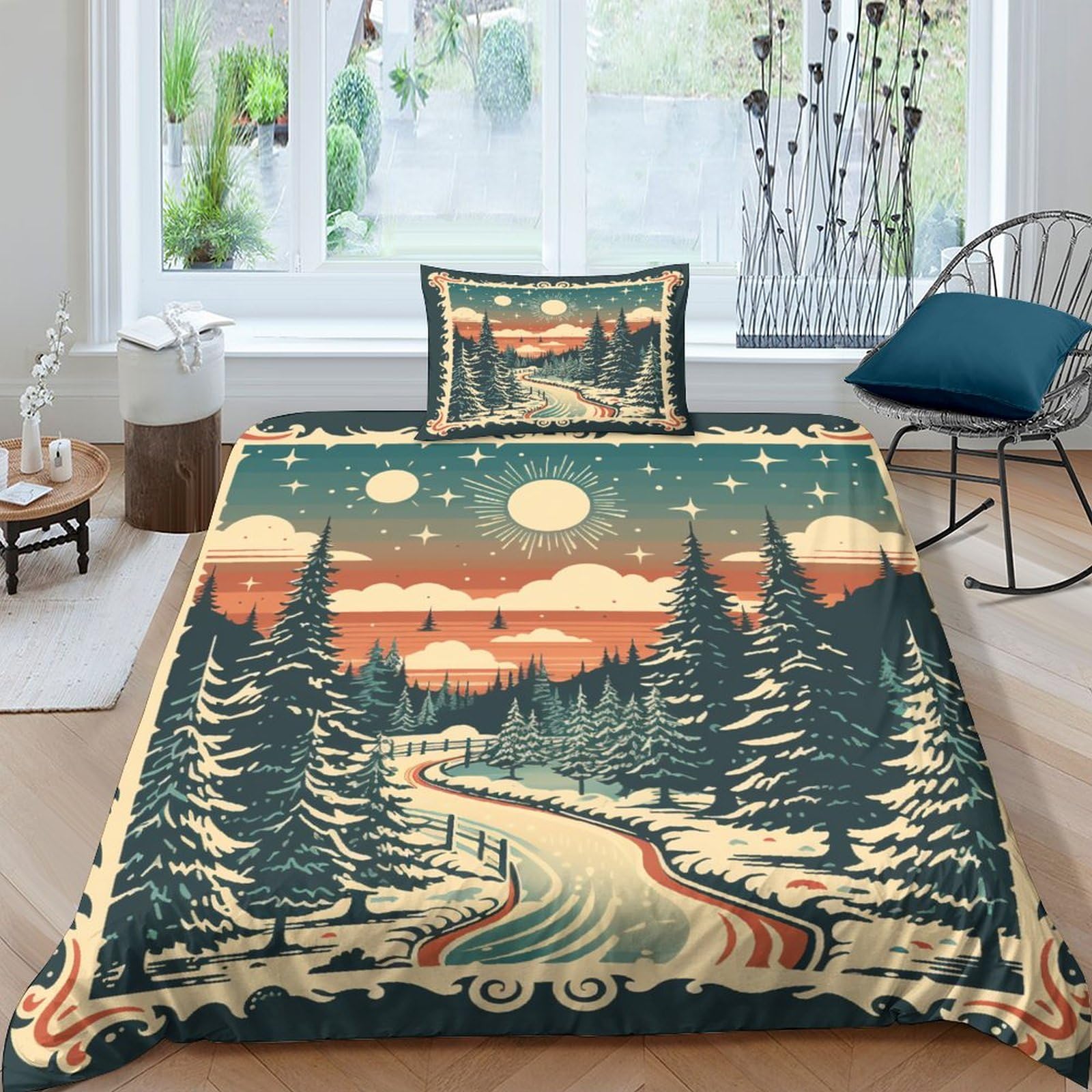 Housse de couette Noël timbre vintage, idée cadeau idéale pour petits et grands