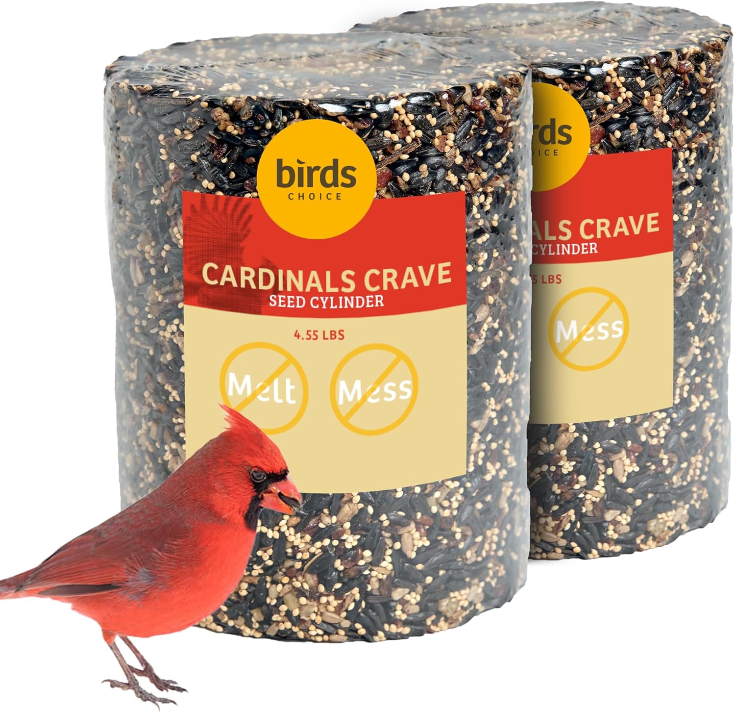 Birds Choice Cardinal's Cave Bird Seed | Wild Bird Food for Cardinals | High-Energy Mix of Black Oil Sunflower Seeds, Pecans & Millet | High Protein & Fat Backyard Feeders | 4.55 lbs (2-Pack)