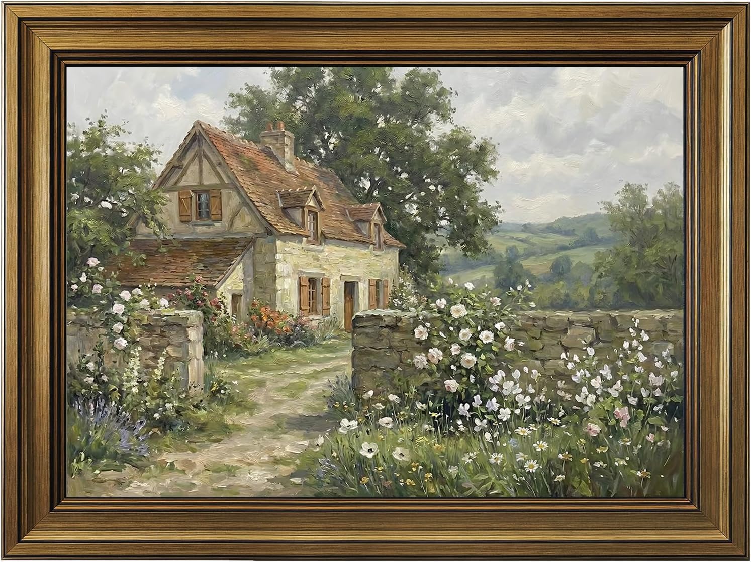 HISPACE Vintage Framed Wall Art for Living Room,12x16 Inch Cottage Garden Nature Wall Decor Paintings,Canvas Prints Aesthetic Home Decor for Living Room Bedroom Bathroom 12x16 inch