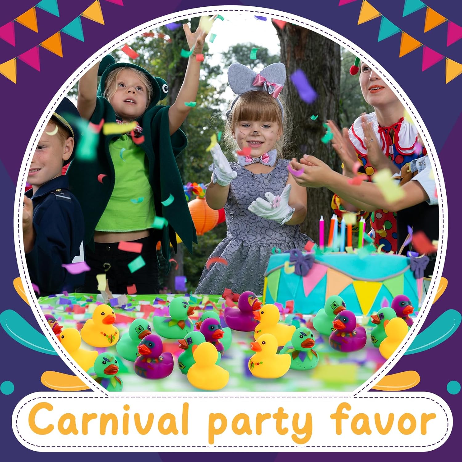 40 Pcs 2 Inch Mardi Gras Rubber Ducks Bulk Tiny Yellow Green Purple Duck Mini Rubber Ducky for Mardi Gras Carnival Themed Party Favors Baby Shower Pool Decoration, 5 Styles