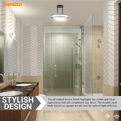 Miniatura 3 de Sunlite 87784 Lámpara LED de techo de doble banda de 12 pulgadas, montaje semiempotrado decorativo, 15 vatios, 1050 lúmenes, 3 CCT ajustable