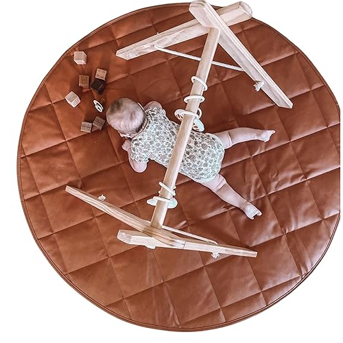 Uniklook Tapete de juego acolchado redondo de cuero acolchado de 47 pulgadas de 47.2in Interior y exterior Reversible Tan + Crema Timmy Time Mat