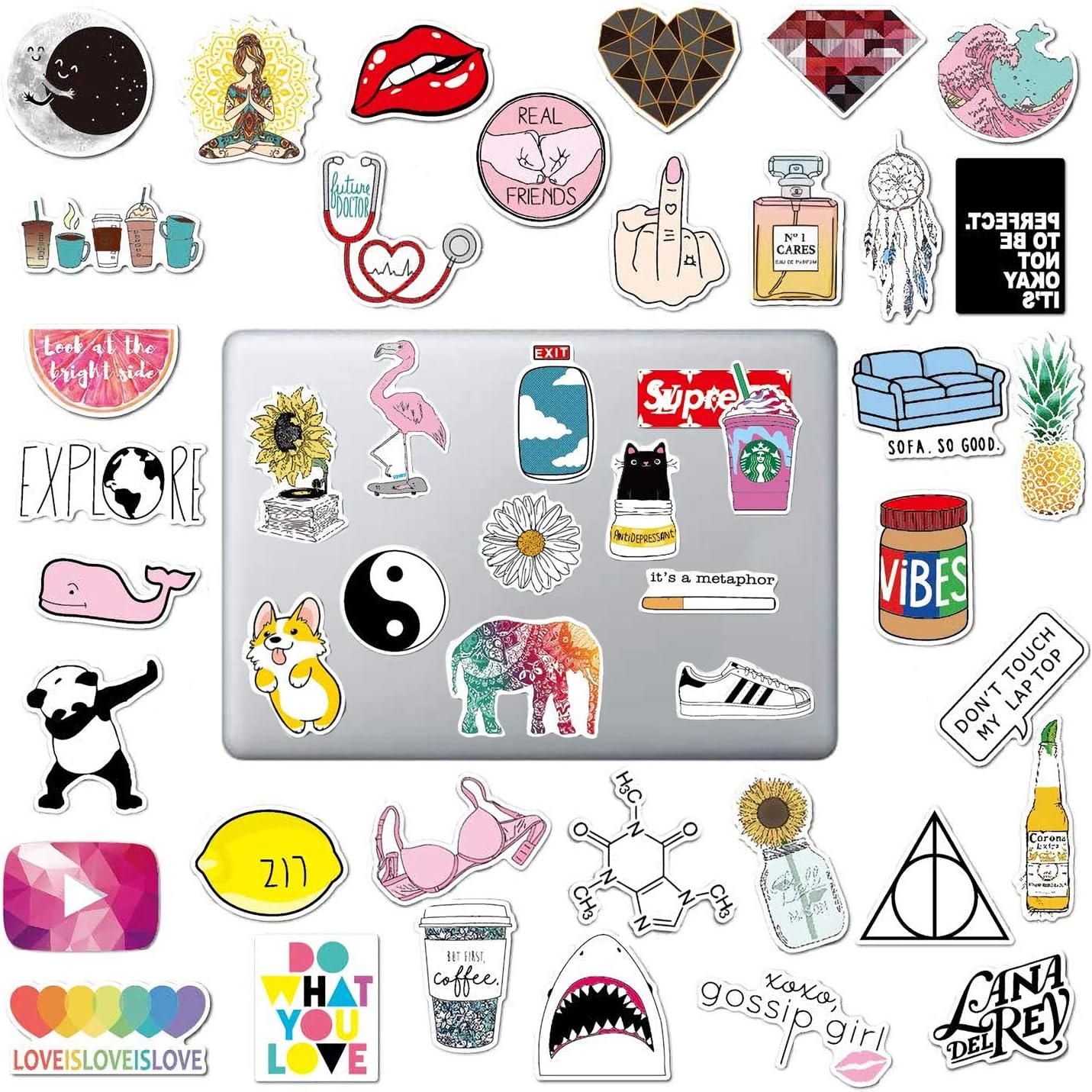Water Bottle Stickers Laptop Vinyl Sticker Big 46 Pack for Teens Girls Cute Waterproof Trendy Decals for Phone Luggage Car Bumper Skateboard (Series -2)