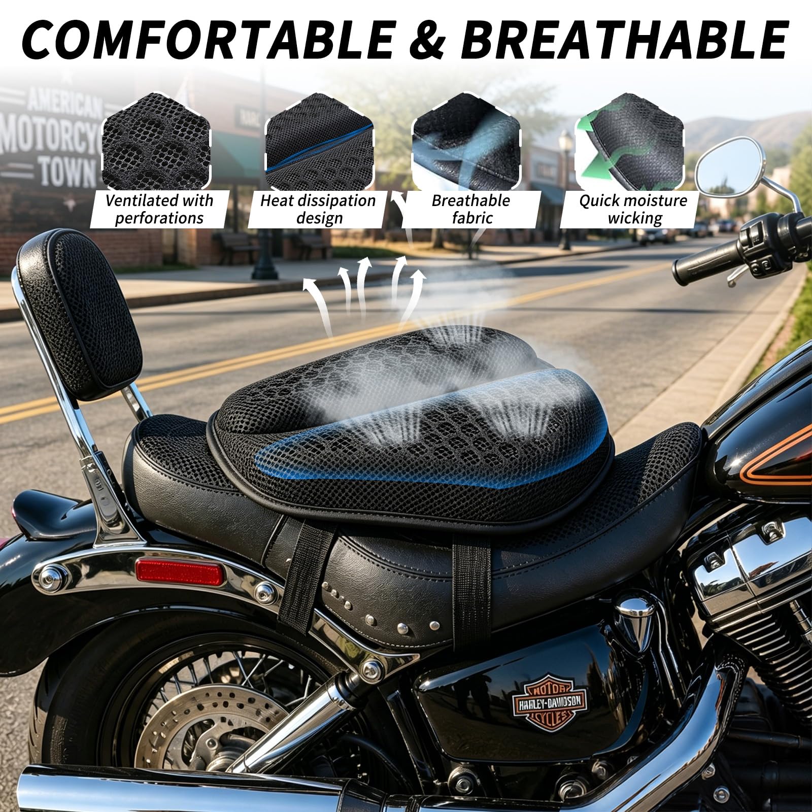 Motorrad Gel Sitzkissen Universal 3D Wabenstruktur Gelkissen Motorrad Struktur Mit Sonnenschirm Abdeckung Atmungsaktive Stoßdämpfung Sitzpolster für Wasserdicht & Sonnenschutzmittel