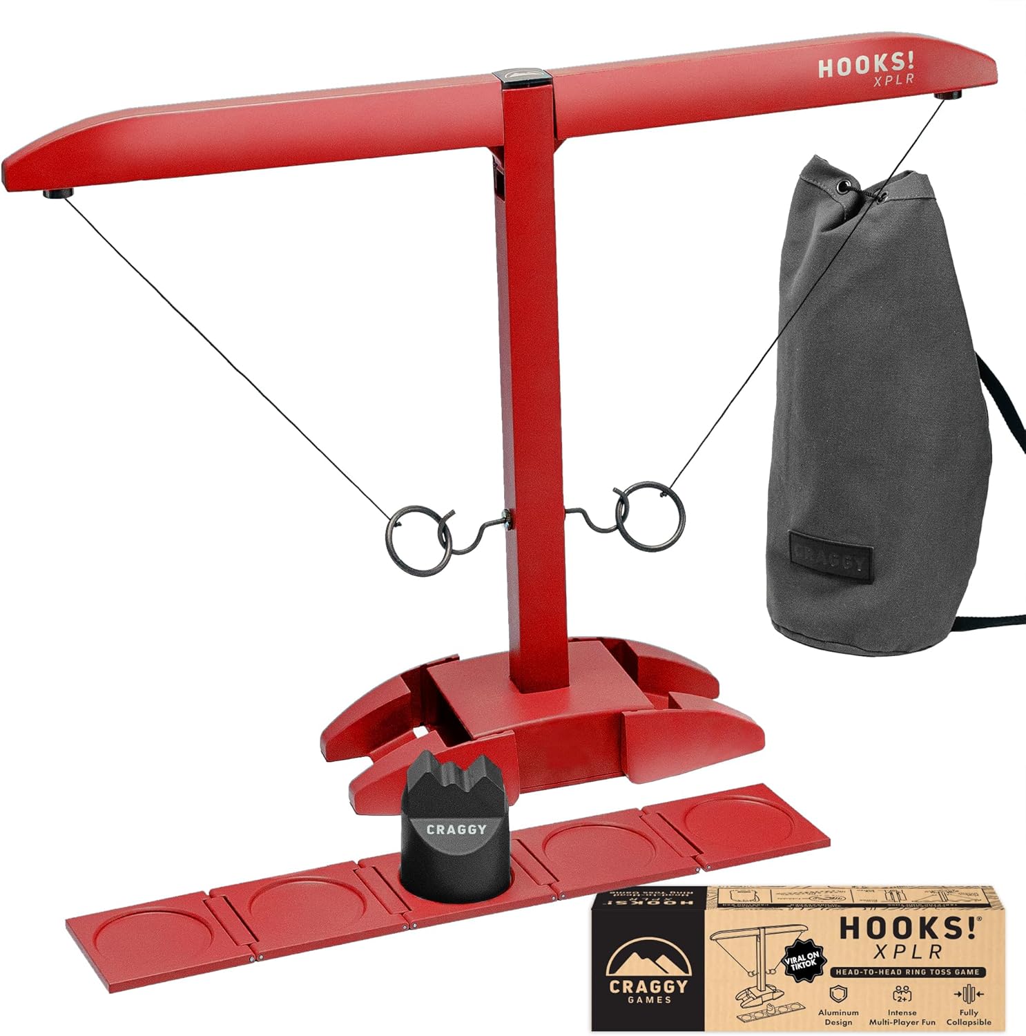 Craggy Games Ring Toss & Shot Ladder Game Hooks XPLR - Portable Aluminum Hook and Ring for Indoor/Outdoor Games - Family Game Night, Party Games, Travel, Multiplayer Kids and Adults