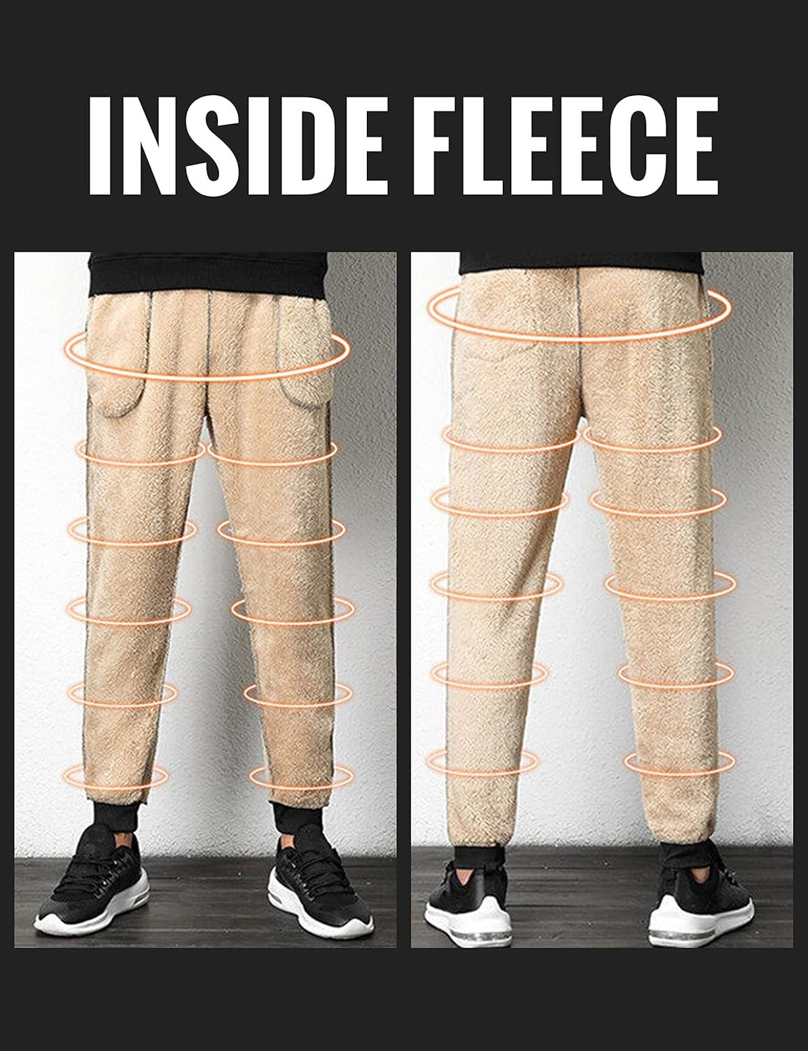 Lentta Men's Fleece Sweatpants Winter Warm Athletic Sherpa Lined Track Joggers Pants - Image 3