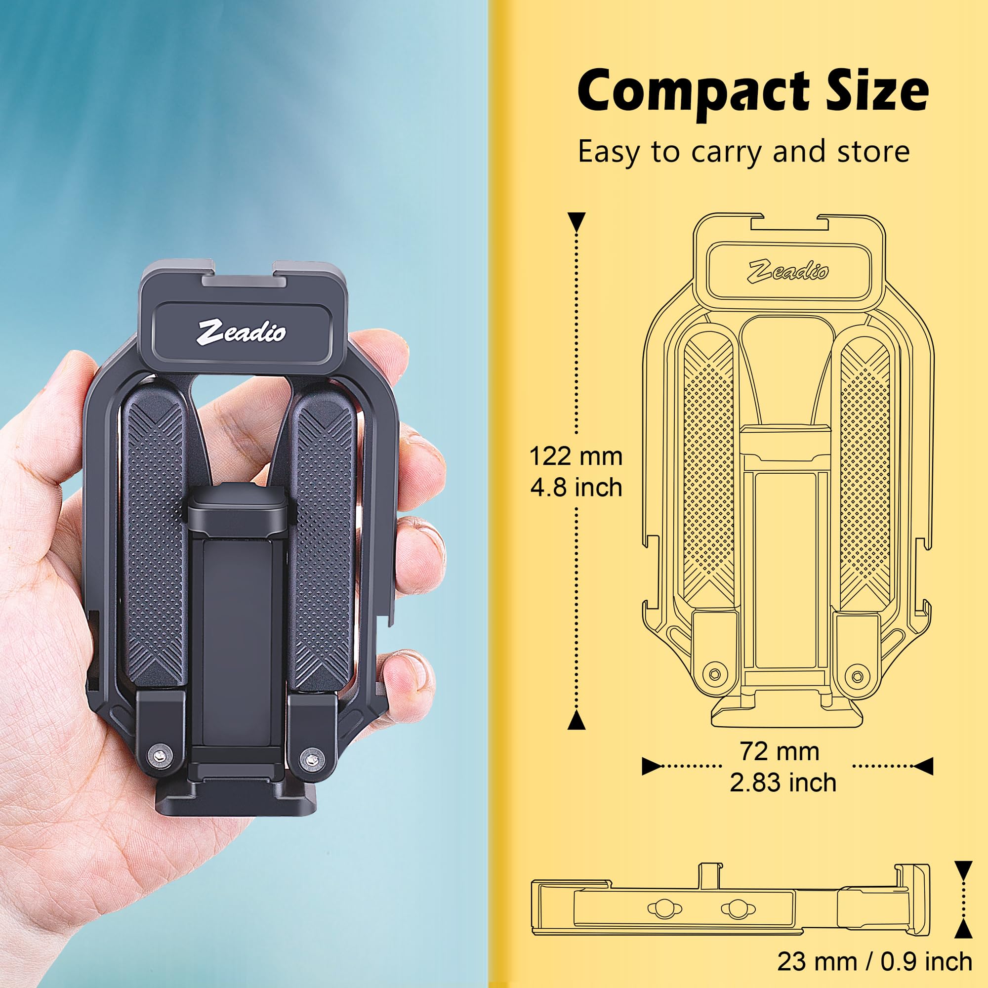 Zeadio Stabilisateur de Smartphone en Aluminium, Support trépied Pliable pour iPhone et Smartphones Android, Fabrication de Films, vlogging