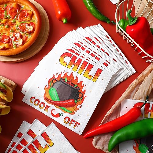 Vista 17 de Qilery 100 servilletas de papel desechables con chile para cocinar, decoración de fiesta mexicana de Cinco de Mayo, 6.5 pulgadas (cota)