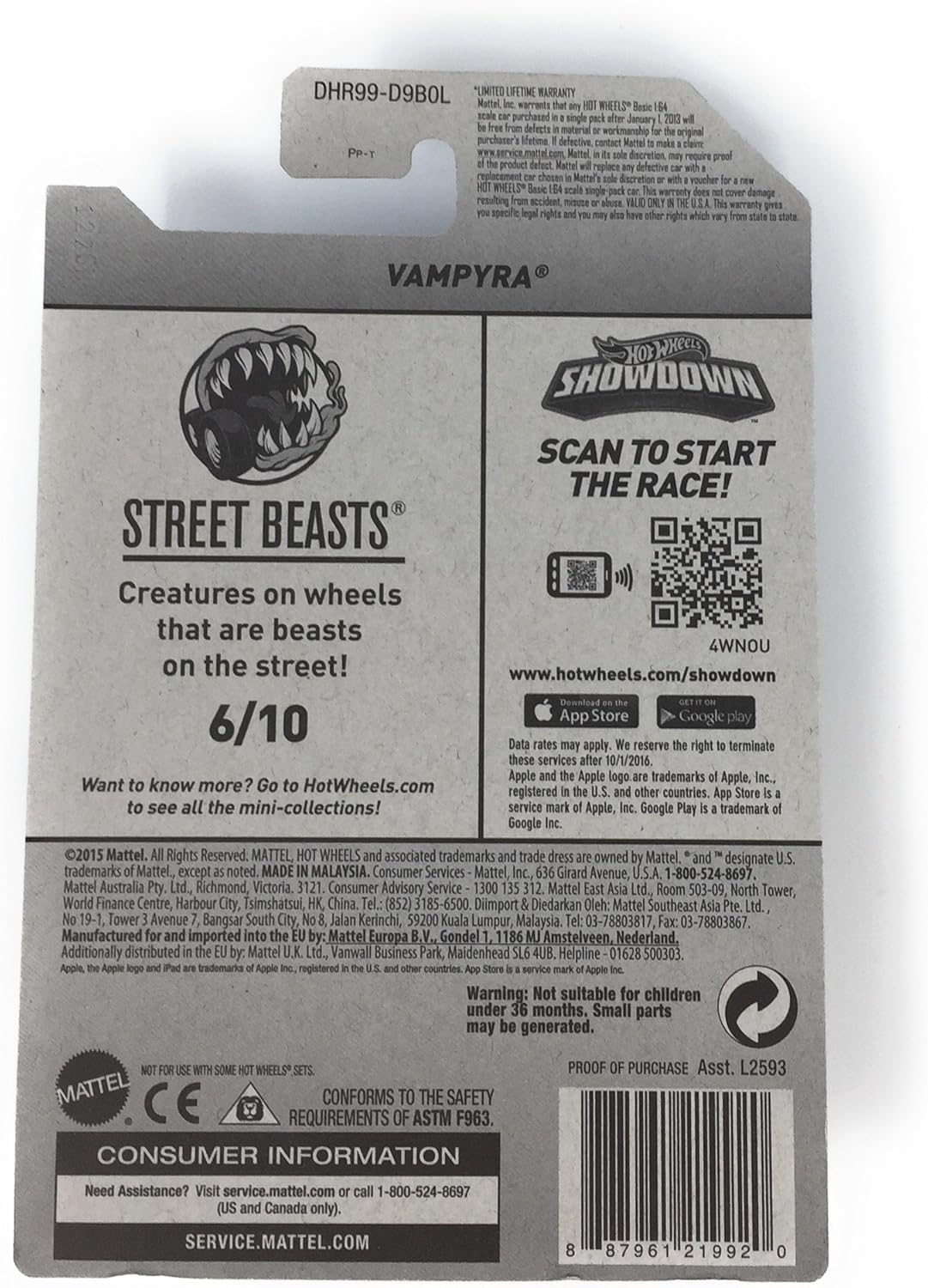 Hot Wheels 2016 Street Beasts Vampyra (Bat Car) 206/250, Purple