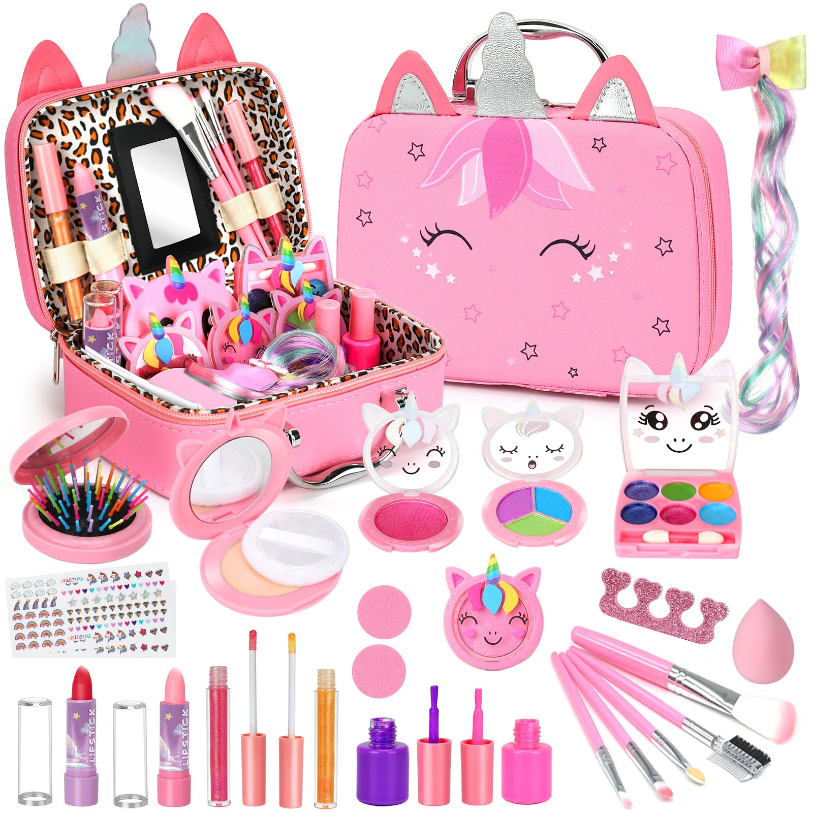 Set Trucco Per Bambine 31 Pezzi - Valigetta Unicorno Con Makeup Lavabile E Anallergico, Giocattolo Regalo Per Compleanno E Feste