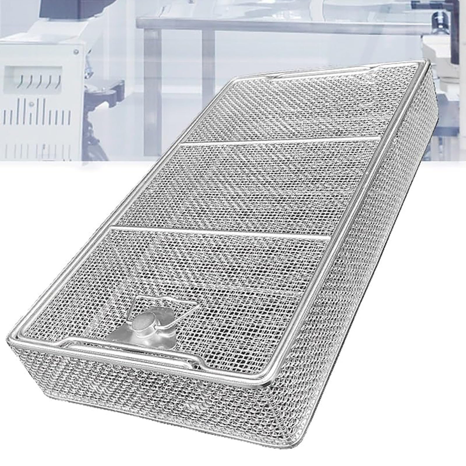 Disinfezione Medica 304 In Acciaio Inossidabile Con Cesto Vassoio Per Sterilizzazione In Acciaio Inossidabile Per Coperchio Per Strumenti Dentali Medici Chirurgici(Size:37*23*7cm,Color:Mesh 3mm)