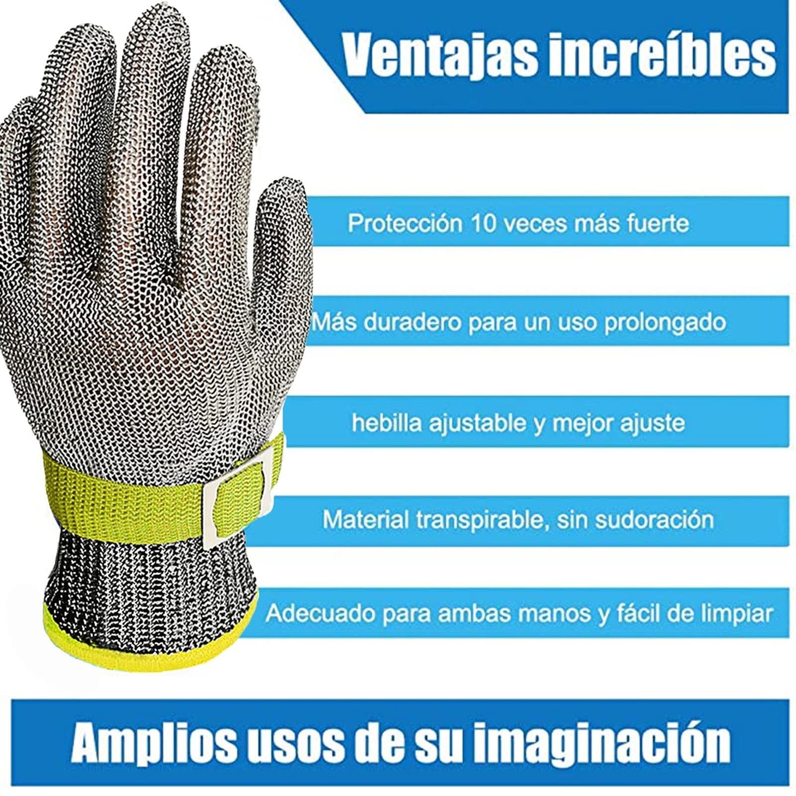 WXYZ Guantes Antideslizantes, alambres de Acero Inoxidable Guantes de Seguridad de carnicería Nivel 5 Protección, Guantes de Trabajo de Seguridad para Cortar Carne y Pesca