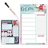 Hadley Designs Weekly Meal Planner Dry Erase Board for Refrigerator, Floral Magnetic Weekly Menu Board for Kitchen Conversion Chart, Meal Planner for Refrigerator, Magnetic Menu Board for Fridge