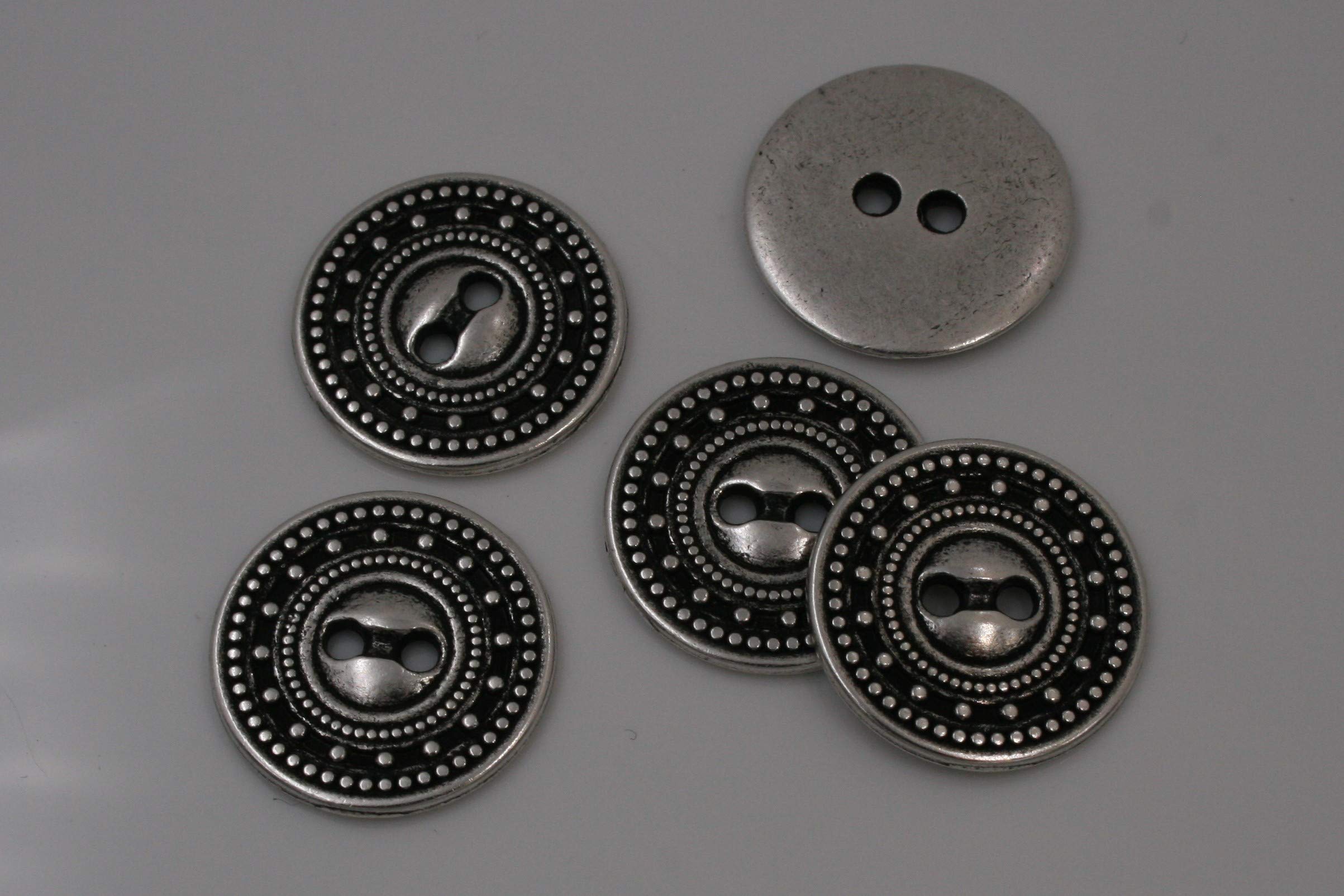 Hartmann-Knöpfe Bottoni A Forma Di Cuore In Metallo, Argento Antico, 23 Mm, 6 Pezzi, Made In Germany - 2
