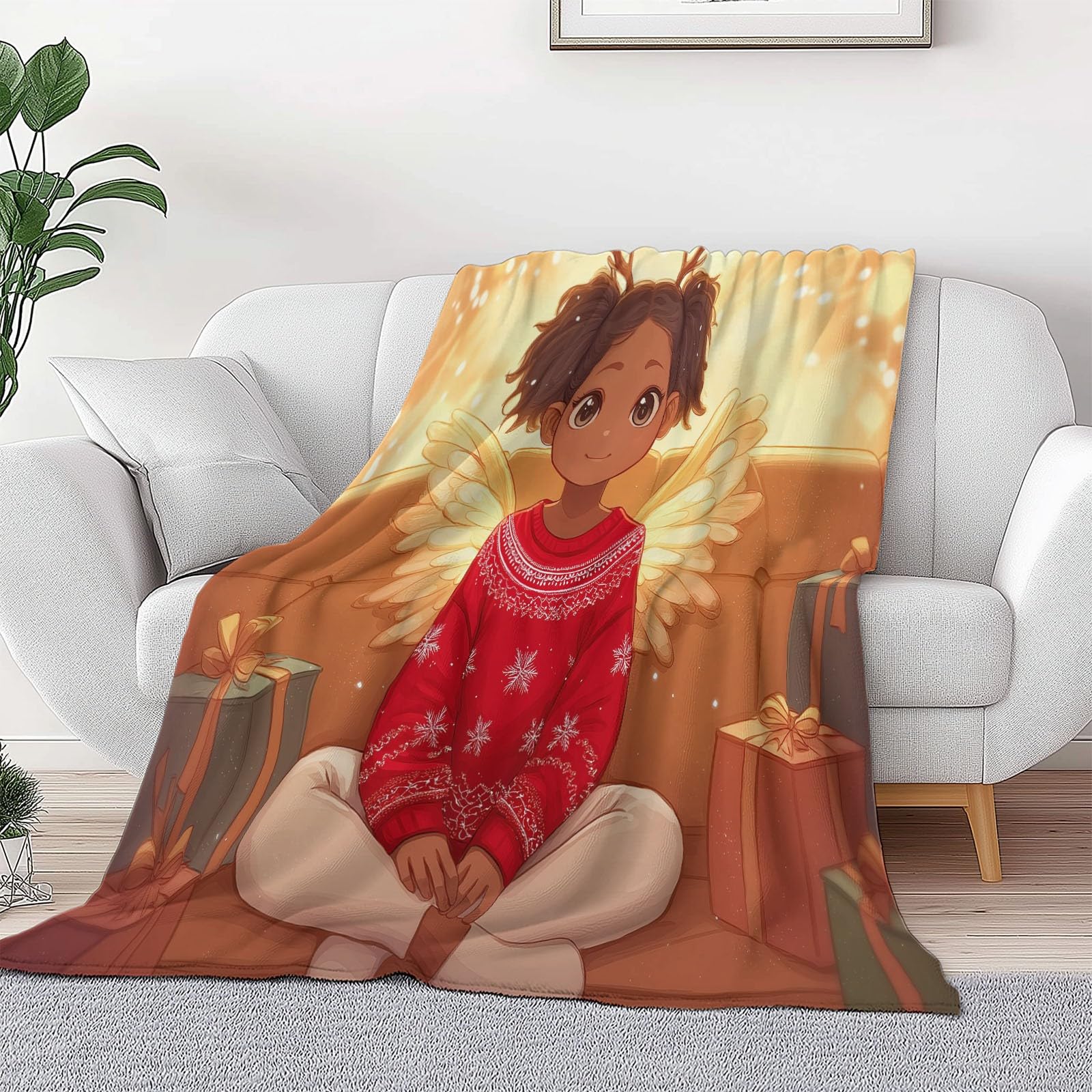 Genérico Manta de Franela de Forro Polar para Niños y Adultos 220 x 240 cm, Mantas para Sofa Estampado Lindo Hada Elegante - Manta Naranja Suave Cálida Transpirable Ligera